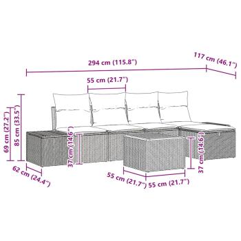 6-teiliges Garten Sofa Set mit Kissen Schwarz Poly Rattan