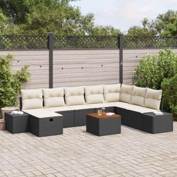 ARDEBO.de - 9-teiliges Garten-Sofa-Set mit Kissen Schwarz Poly Rattan