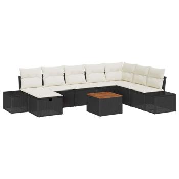 9-teiliges Garten-Sofa-Set mit Kissen Schwarz Poly Rattan