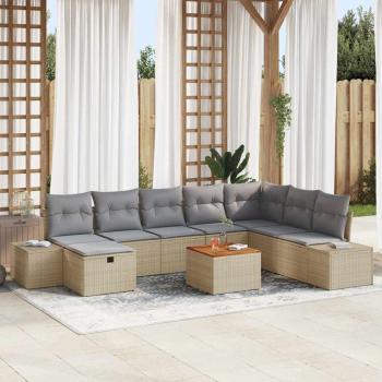 ARDEBO.de - 9-teiliges Garten Sofa Set mit Kissen Beige Poly Rattan