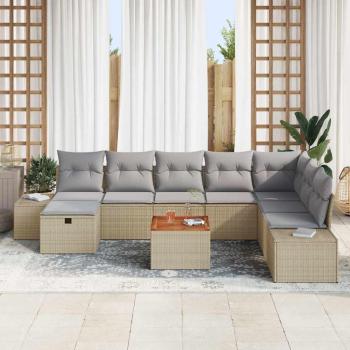 9-teiliges Garten Sofa Set mit Kissen Beige Poly Rattan