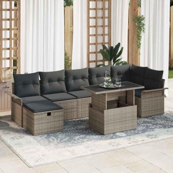 ARDEBO.de - 8-teiliges Garten-Sofa-Set mit Kissen Grau Poly Rattan