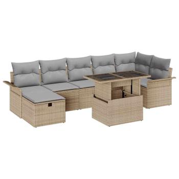 8-teilige Garten Sofa Set mit Kissen Beiges Poly Rattan