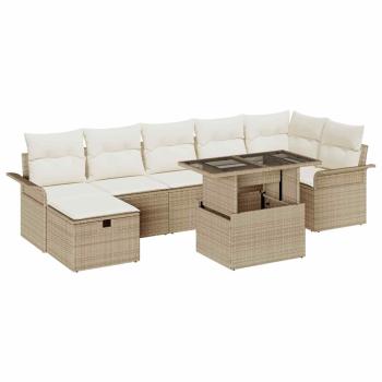 8-teiliges Garten Sofa Set mit Kissen Beige Poly Rattan