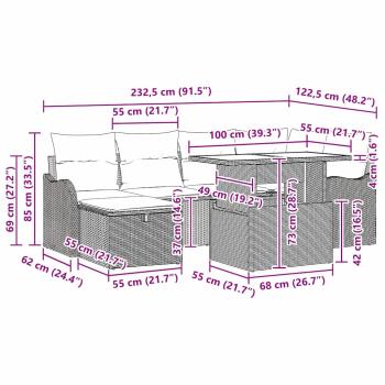 Gartensofa-set 7 Stk. Schwarz Poly-Rattan