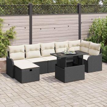 ARDEBO.de - 8-teiliges Garten Sofa Set mit Kissen Schwarz Poly Rattan, 2-Sitzer Garten Sofa mit Kissen Schwarz Poly Rattan