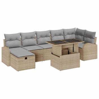 8-teiliges Garten Sofa Set mit Kissen Beige Poly Rattan