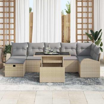 8-teiliges Garten Sofa Set mit Kissen Beige Poly Rattan