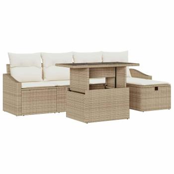 6-teiliges Garten Sofa Set mit Kissen Beige Poly Rattan
