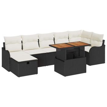 8-teiliges Garten-Sofa-Set mit Kissen Schwarz Poly Rattan, 2-Sitzer Garten-Sofa mit Kissen Schwarz Poly Rattan