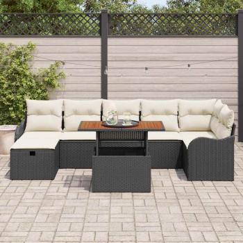 8-teiliges Garten-Sofa-Set mit Kissen Schwarz Poly Rattan, 2-Sitzer Garten-Sofa mit Kissen Schwarz Poly Rattan