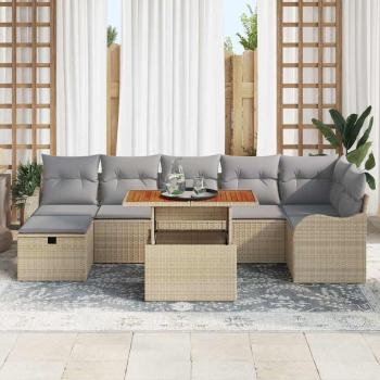 8-teiliges Garten Sofa Set mit Kissen beige Poly Rattan, 2-Sitzer Garten Sofa mit Kissen beige Poly Rattan