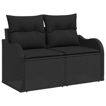 8-teiliges Garten-Sofa-Set mit Kissen Schwarz Poly-Rattan, 2-Sitzer Garten-Sofa mit Kissen Schwarz Poly-Rattan