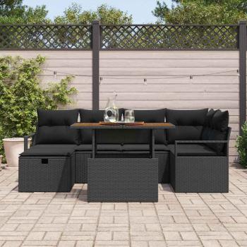 ARDEBO.de - 7-teiliges Garten Sofa Set mit Kissen Schwarz Poly Rattan, 2-Sitzer Garten Sofa mit Kissen Schwarz Poly Rattan