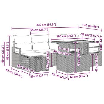 Gartensofa-set 7 Stk. Schwarz Poly-Rattan