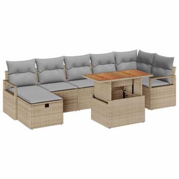 ARDEBO.de - 8-teiliges Garten Sofaset mit Kissen Beige Poly Rattan, 2-Sitzer Garten Sofa mit Kissen Beige Poly Rattan