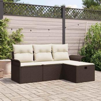 ARDEBO.de - 4-teiliges Garten Sofa Set mit Kissen Braun Poly Rattan, 2-Sitzer Garten Sofa mit Stauraum & Kissen Braun Poly Rattan