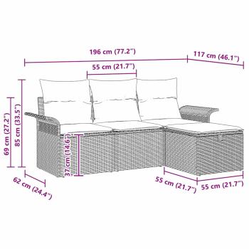 ARDEBO.de - 4-teiliges Garten Sofa Set mit Kissen Grau Poly Rattan, 2-Sitzer Garten Sofa mit Stauraum & Kissen Grau Poly Rattan