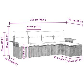 5-teiliges Garten Sofa Set mit Kissen Beige Poly Rattan, 2-Sitzer Garten Sofa mit Stauraum & Kissen Beige Poly Rattan