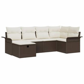 6-teiliges Garten Sofa Set mit Kissen aus braunem Poly Rattan, 2-Sitzer Garten Sofa mit Stauraum & Kissen aus braunem Poly Rattan