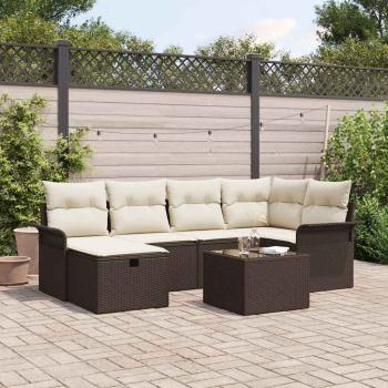 ARDEBO.de - 7-tlg. Garten Sofa Set mit Kissen Braun Poly Rattan, 2-Sitzer Garten Sofa mit Stauraum & Kissen Braun Poly Rattan