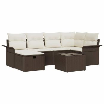7-tlg. Garten Sofa Set mit Kissen Braun Poly Rattan, 2-Sitzer Garten Sofa mit Stauraum & Kissen Braun Poly Rattan