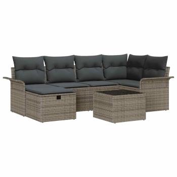 7-teiliges Garten-Sofa-Set mit Kissen Grau Poly-Rattan, 2-Sitzer Garten-Sofa mit Stauraum & Kissen Grau Poly-Rattan