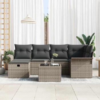 7-teiliges Garten-Sofa-Set mit Kissen Grau Poly-Rattan, 2-Sitzer Garten-Sofa mit Stauraum & Kissen Grau Poly-Rattan