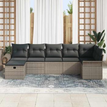 ARDEBO.de - 7-teiliges Garten Sofa Set mit Kissen Grau Poly Rattan, 2-Sitzer Garten Sofa mit Stauraum & Kissen Grau Poly Rattan