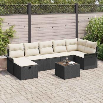 ARDEBO.de - 8-teiliges Garten-Sofa-Set mit Kissen Schwarz Poly-Rattan, 2-Sitzer Garten-Sofa mit Stauraum & Kissen Schwarz Poly-Rattan