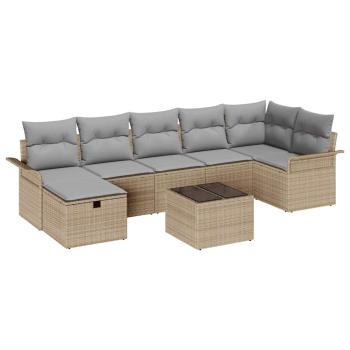 ARDEBO.de - 8-teiliges Garten Sofa Set mit Kissen in Beigem Poly Rattan, 2-Sitzer Garten Sofa mit Stauraum & Kissen in Beigem Poly Rattan