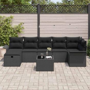 8-teiliges Garten-Sofa-Set mit Kissen Schwarzes Poly-Rattan, 2-Sitzer Garten-Sofa mit Stauraum & Kissen Schwarzes Poly-Rattan