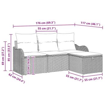 ARDEBO.de - 4-teiliges Garten Sofa Set mit Kissen Grau Poly Rattan, 2-Sitzer Garten Sofa mit Stauraum & Kissen Grau Poly Rattan