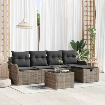ARDEBO.de - 6-teiliges Garten Sofa Set mit Kissen Grau Poly Rattan, 2-Sitzer Garten Sofa mit Stauraum & Kissen Grau Poly Rattan