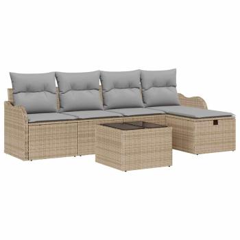 6-teiliges Garten Sofa Set mit Kissen Beige Poly Rattan, 2-Sitzer Garten Sofa mit Stauraum und Kissen Beige Poly Rattan