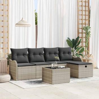 ARDEBO.de - 6-teiliges Gartensofa-Set mit Kissen Hellgrau Poly-Rattan, 2-Sitzer Gartensofa mit Stauraum & Kissen Hellgrau Poly-Rattan
