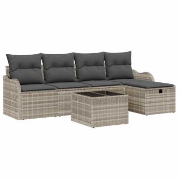 6-teiliges Gartensofa-Set mit Kissen Hellgrau Poly-Rattan, 2-Sitzer Gartensofa mit Stauraum & Kissen Hellgrau Poly-Rattan