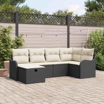 ARDEBO.de - 6-teiliges Garten Sofa Set mit Kissen Schwarz Poly Rattan, 2-Sitzer Garten Sofa mit Stauraum & Kissen Schwarz Poly Rattan