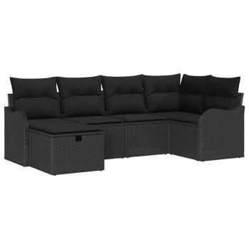 ARDEBO.de - 6-teiliges Garten-Sofa-Set mit Kissen Schwarz Poly Rattan, 2-Sitzer Garten-Sofa mit Stauraum und Kissen Schwarz Poly Rattan