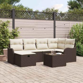 ARDEBO.de - 7-teiliges Garten-Sofa-Set mit Kissen Braun Poly-Rattan, 2-Sitzer Garten-Sofa mit Stauraum & Kissen Braun Poly-Rattan