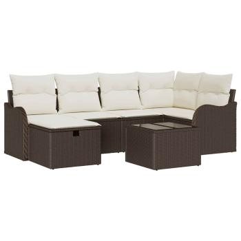 7-teiliges Garten-Sofa-Set mit Kissen Braun Poly-Rattan, 2-Sitzer Garten-Sofa mit Stauraum & Kissen Braun Poly-Rattan