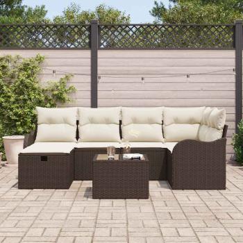 7-teiliges Garten-Sofa-Set mit Kissen Braun Poly-Rattan, 2-Sitzer Garten-Sofa mit Stauraum & Kissen Braun Poly-Rattan