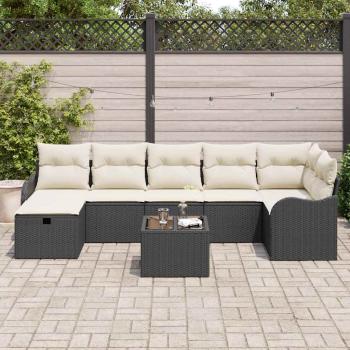 8-teiliges Garten-Sofa-Set mit Kissen schwarzes Poly-Rattan, 2-Sitzer Garten-Sofa mit Stauraum & Kissen schwarzes Poly-Rattan