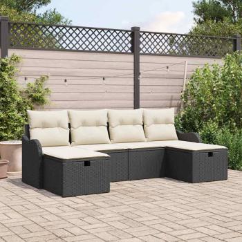 ARDEBO.de - 6-teiliges Garten Sofa Set mit Kissen Schwarz Poly Rattan, 2-Sitzer Garten Sofa mit Stauraum und Kissen Schwarz Poly Rattan