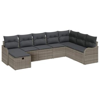 ARDEBO.de - 8-teiliges Garten-Sofa-Set mit Kissen Grau Poly-Rattan, 2-Sitzer Garten-Sofa mit Stauraum & Kissen Grau Poly-Rattan