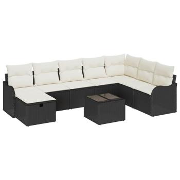 ARDEBO.de - 9-teiliges Garten Sofa Set mit Kissen in schwarzem Poly Rattan, 2-Sitzer Garten Sofa mit Stauraum und Kissen in schwarzem Poly Rattan