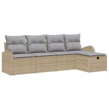 5-teilige Garten Sofa Set mit Kissen Beige Poly Rattan, 2-Sitzer Garten Sofa mit Stauraum & Kissen Beige Poly Rattan