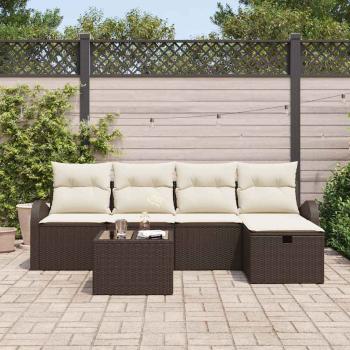6-teiliges Garten-Sofa-Set mit Kissen Braun Poly-Rattan, 2-Sitzer Garten-Sofa mit Stauraum&Waren Braun Poly-Rattan