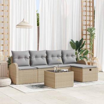 ARDEBO.de - 6-teilige Garten-Sofa-Garnitur mit Kissen Beige Poly Rattan,  2-Sitzer Garten-Sofa mit Stauraum & Kissen Beige Poly Rattan
