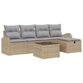 6-teilige Garten-Sofa-Garnitur mit Kissen Beige Poly Rattan,  2-Sitzer Garten-Sofa mit Stauraum & Kissen Beige Poly Rattan